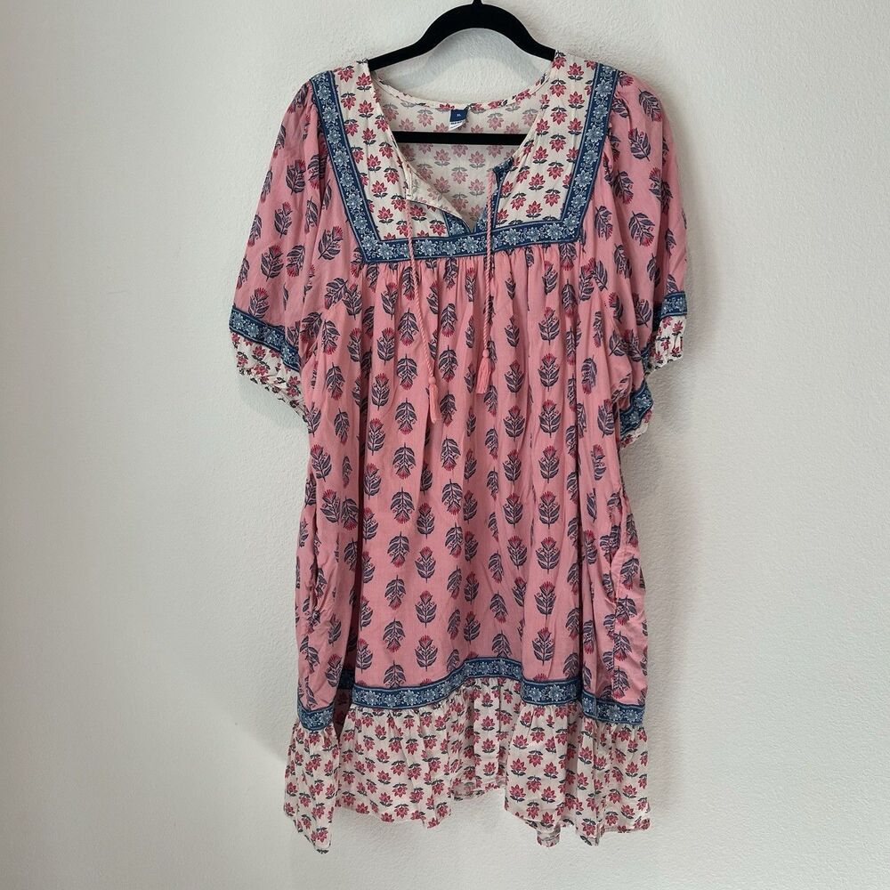 Old Navy Puff-Sleeve Printed Mini Swing Dress size XL Boho Resortwear Summer - Picture 2 of 11